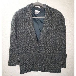 Vintage Paula Saker Tweed Blazer Blue Green Heavy Wool Blend Jacket Women's Sz 6